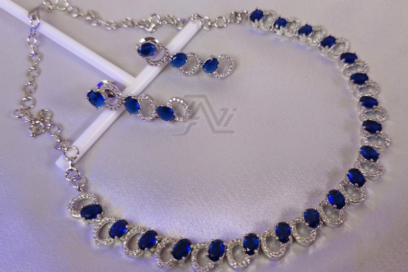 Blue Stone Necklace with Earrings