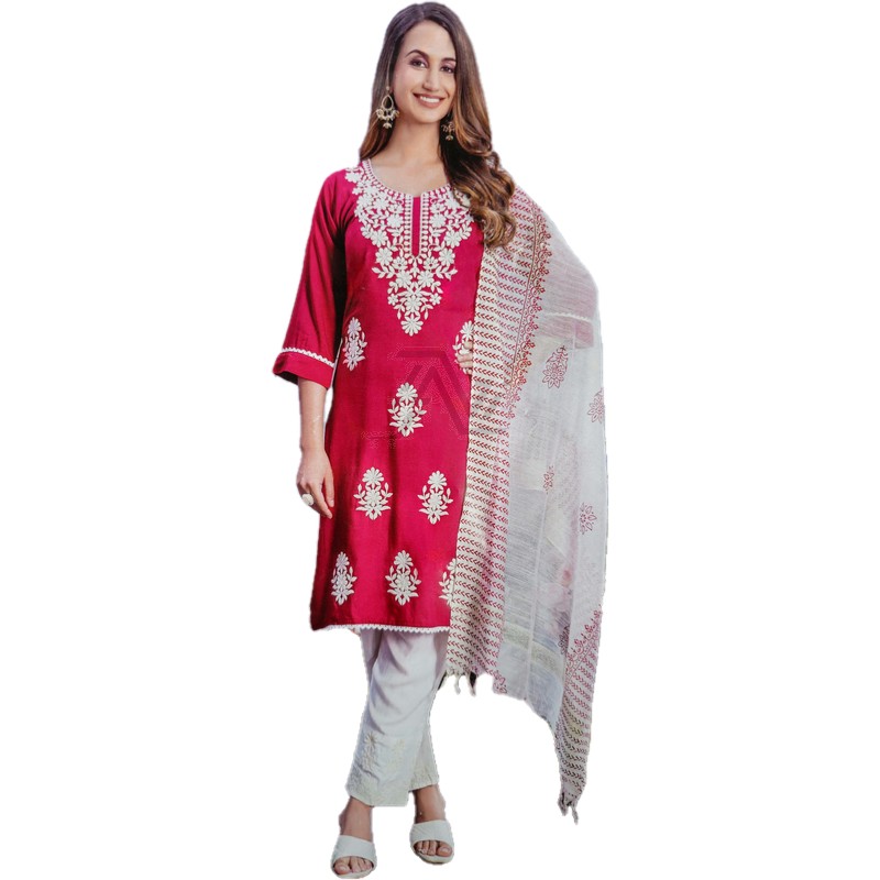 Rani Pink Rayon straight Kurti Set