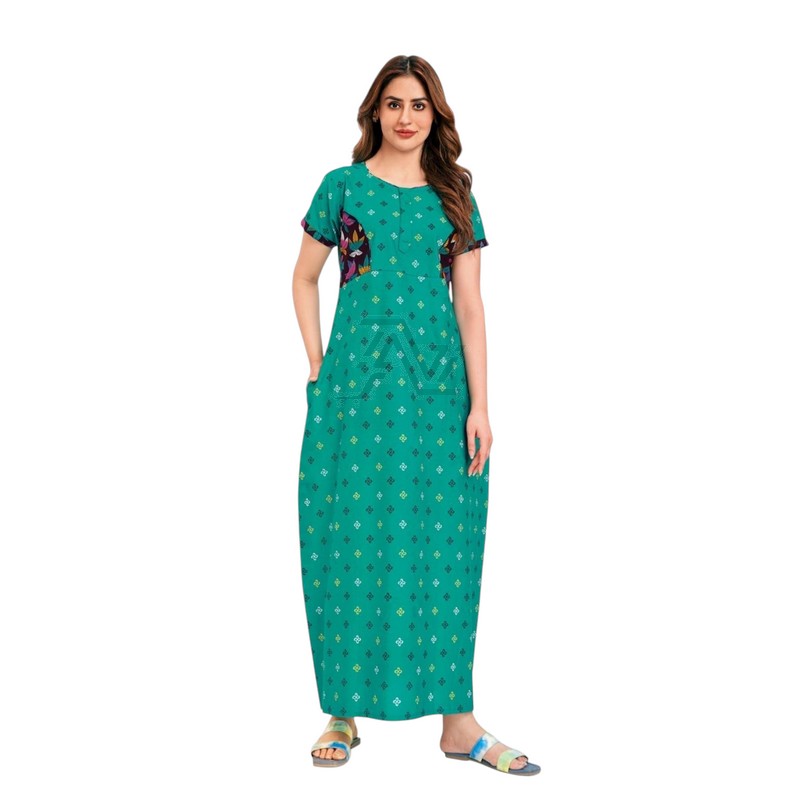 Pranjul Nighty - Green with Black