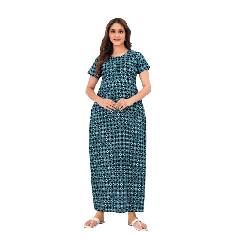 Pranjul Nighty - Navy with Blue Rombus
